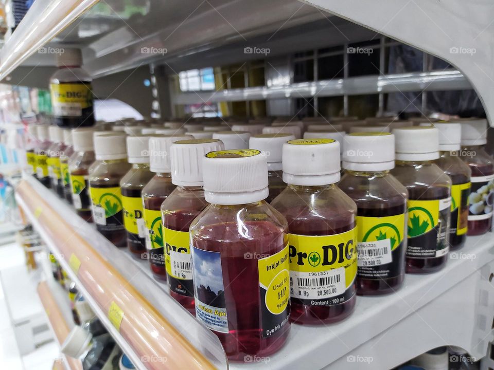 View of printer ink on a local department store shelf