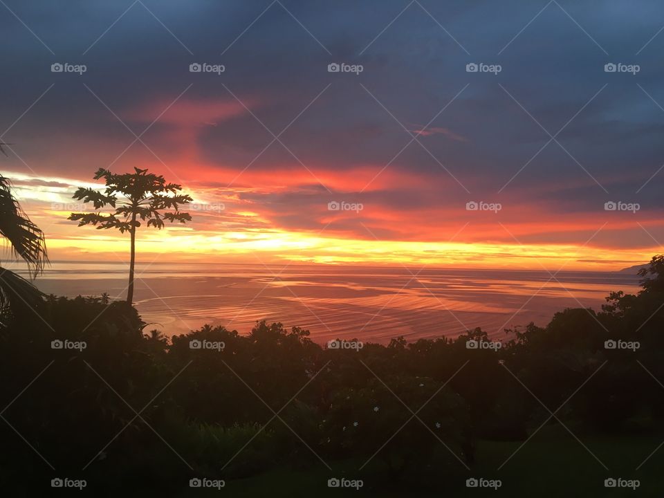 Sunset on lagoon at Tahiti