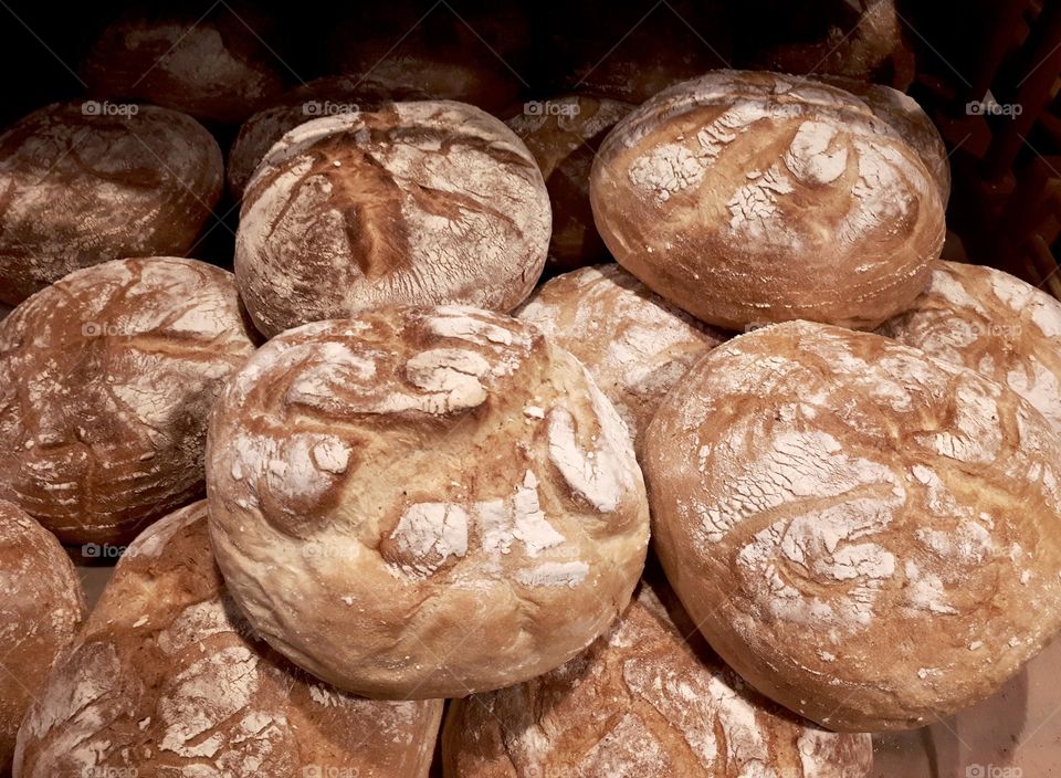 Fresh baked bread on the shelf