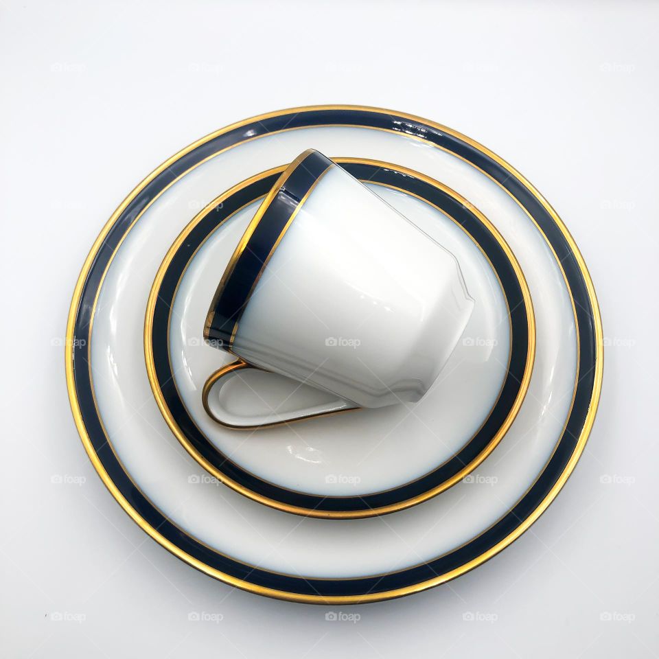 Old porcelain coffee set in white and cobalt