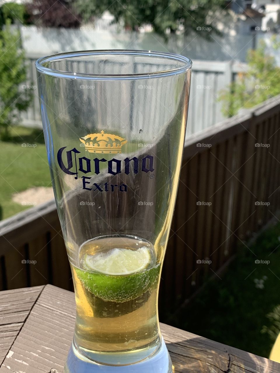 Enjoying corona on the deck