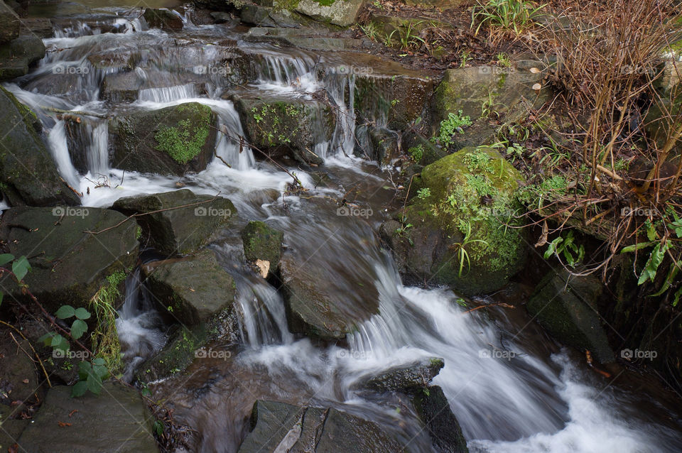 waterfall rocks wet moss by richnash82