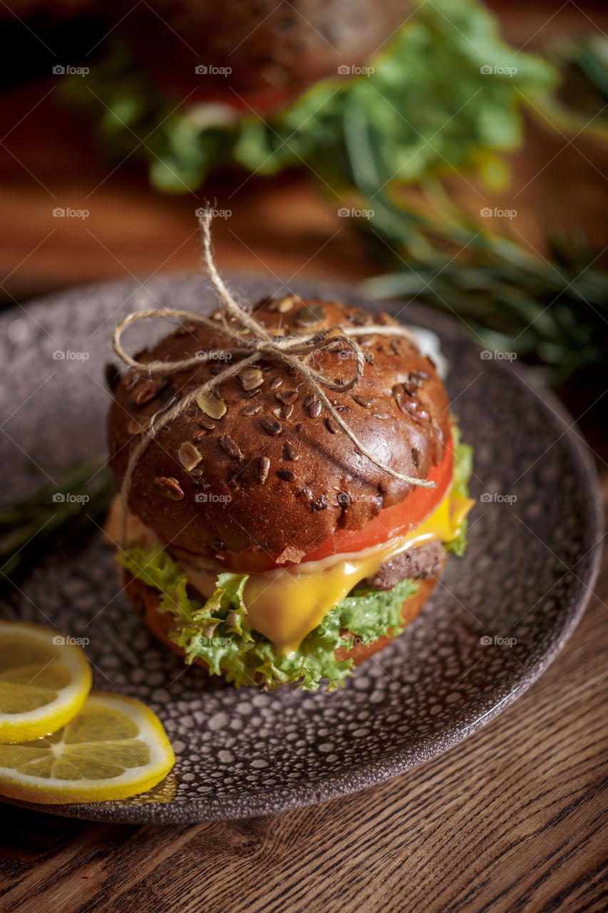 Dark burger with grain bread