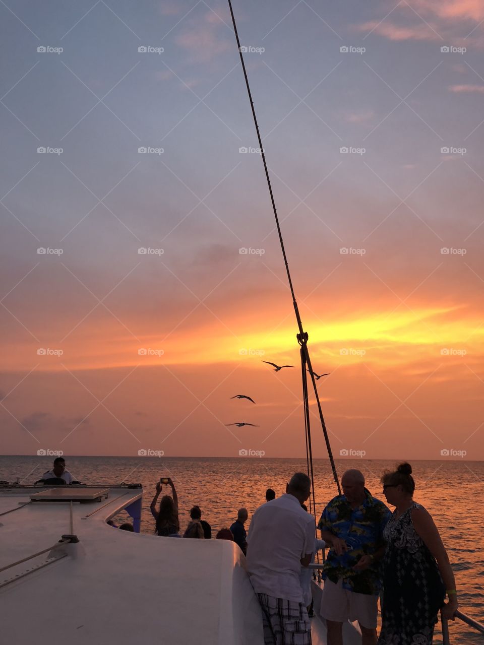 Sunset aboard a catamaran in Aruba, Dutch Antilles