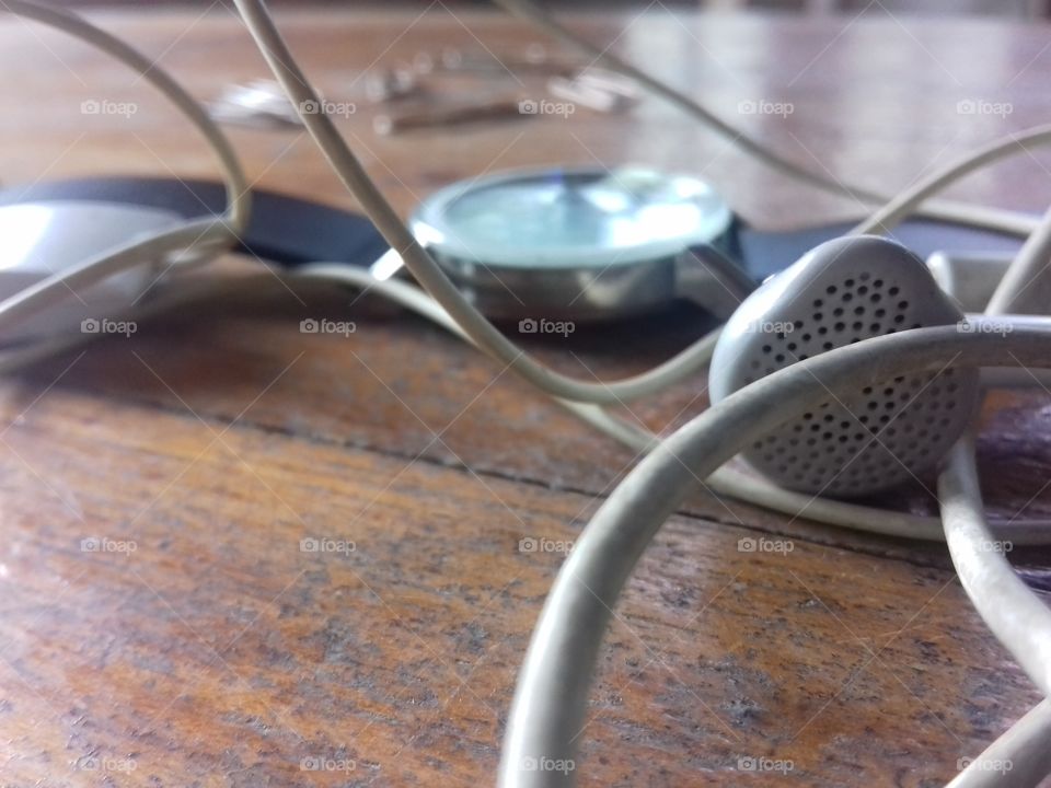 earphones on a table