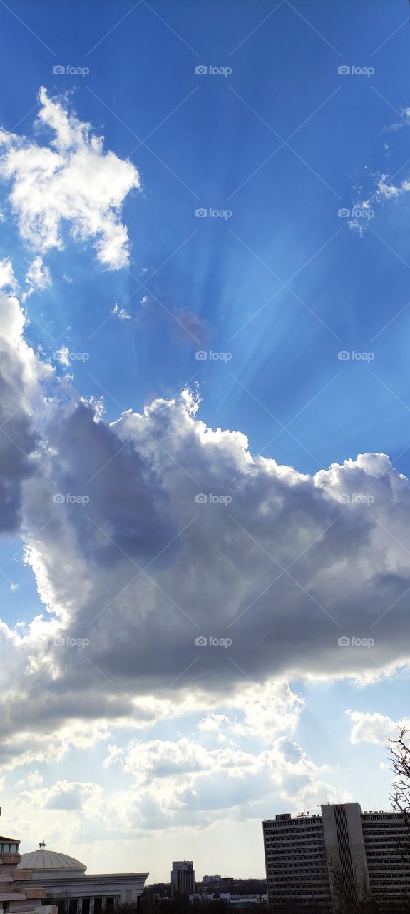 sky, clouds, sun, spring, heavenly, glow