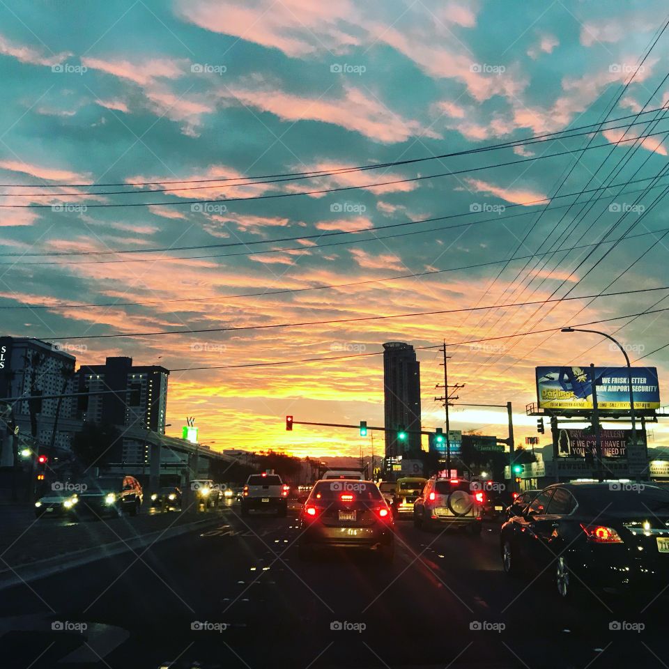 Stunning Colorful Sunset in Downtown Las Vegas 