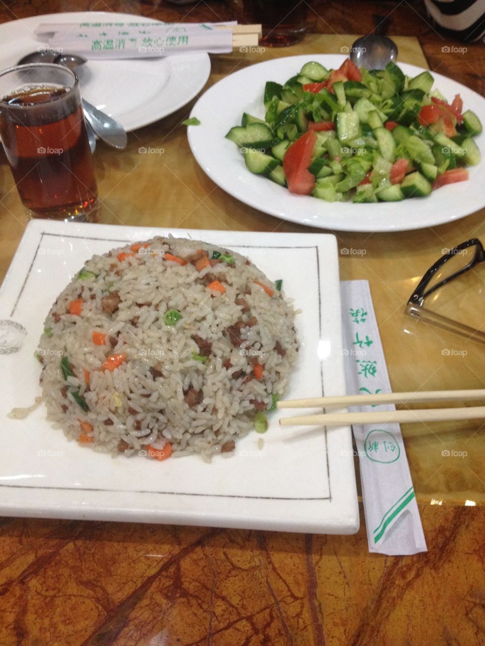 Rice with vegetables and a salad