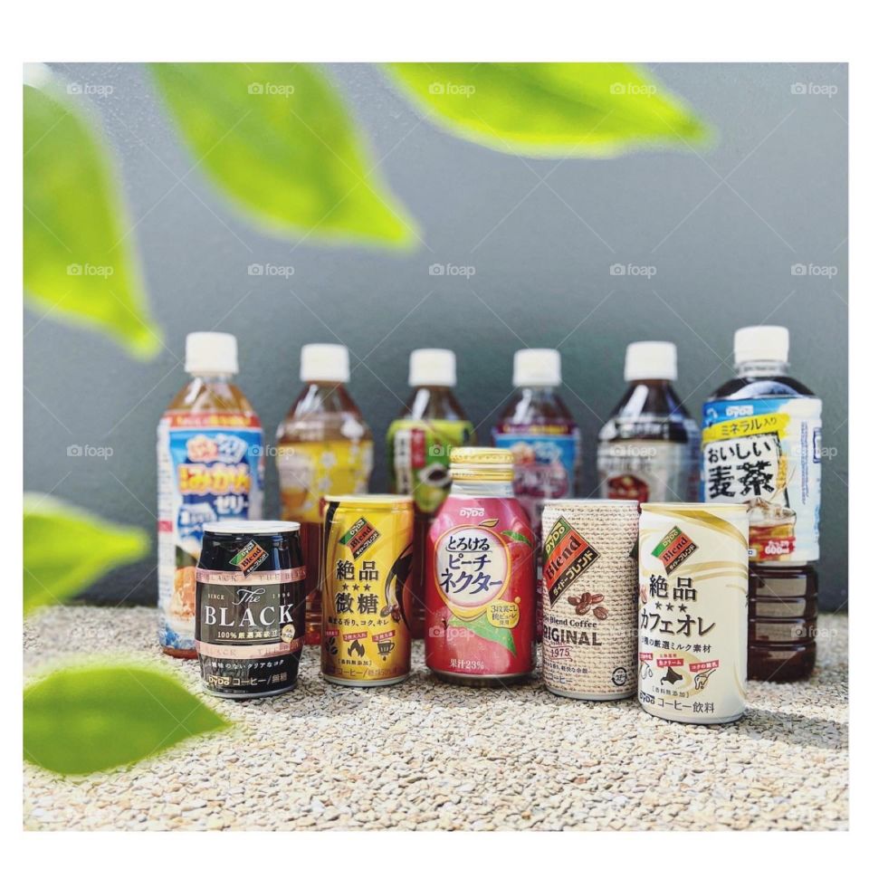 Drinks from japan in different flavours - coffee, tea and juices 