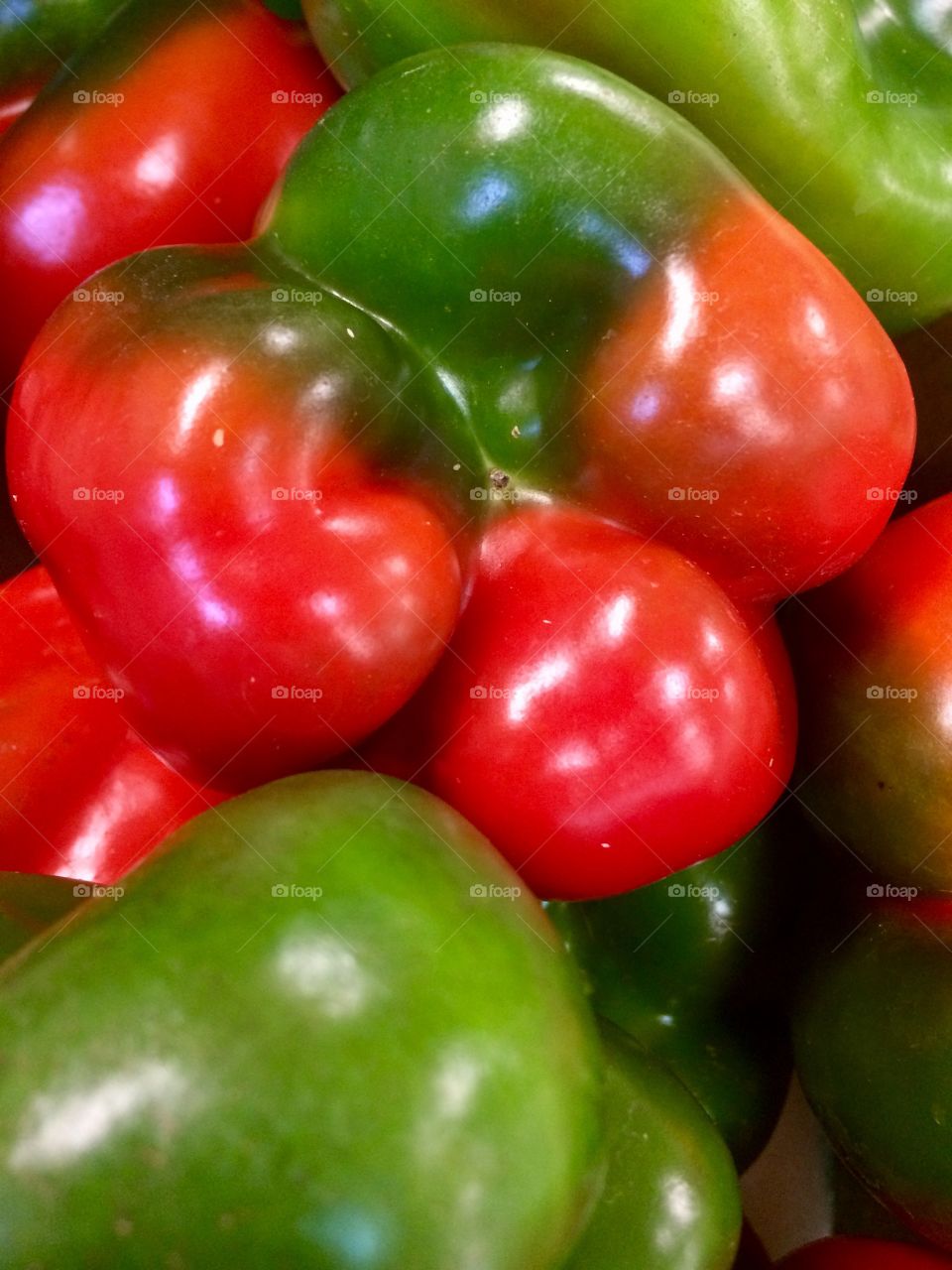 Full frame of red and green pepper