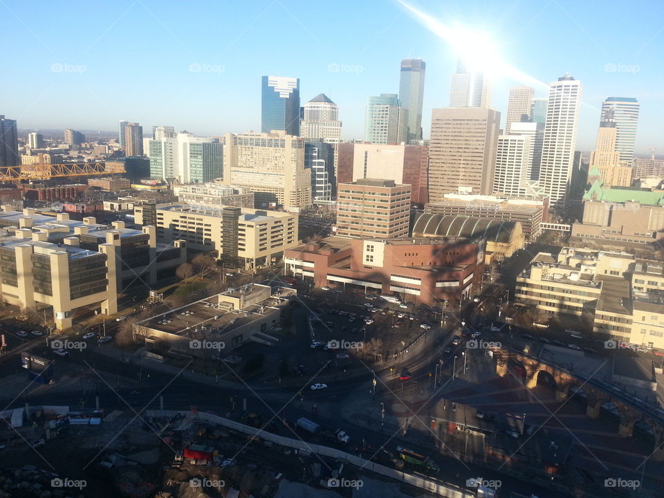 Minneapolis. This is the view from the top of the super truss on the new Vikings Stadium, during its construction!