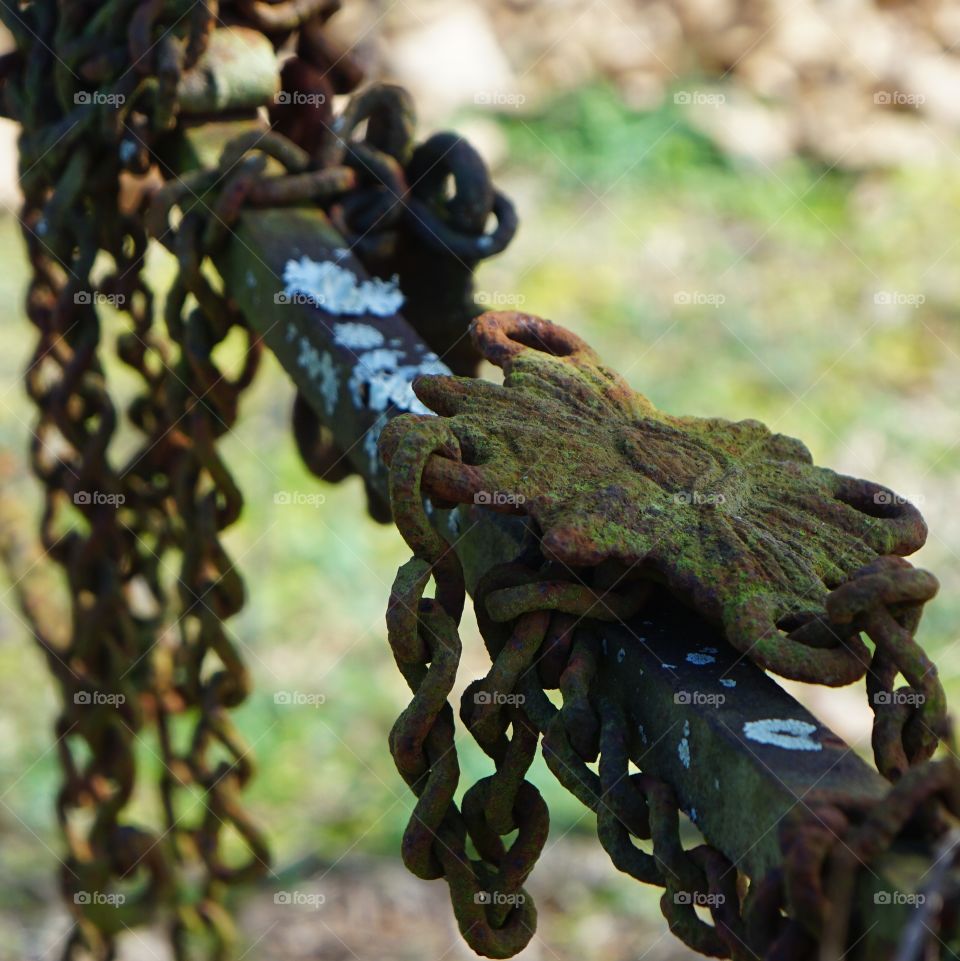 Amulet/ornament on iron fence in cemetery