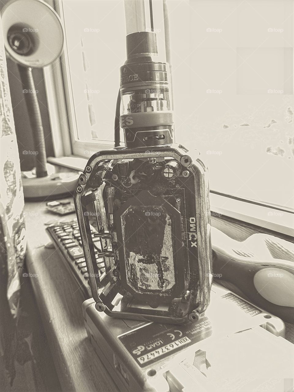 my vape in sepia tone