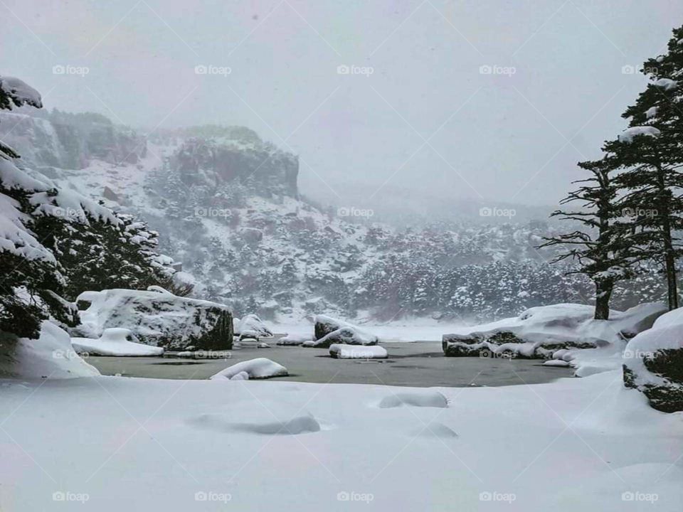 Beautiful snowy black lagoon background