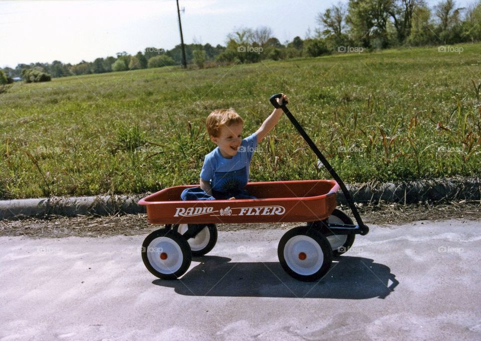 Playing in the wagon 