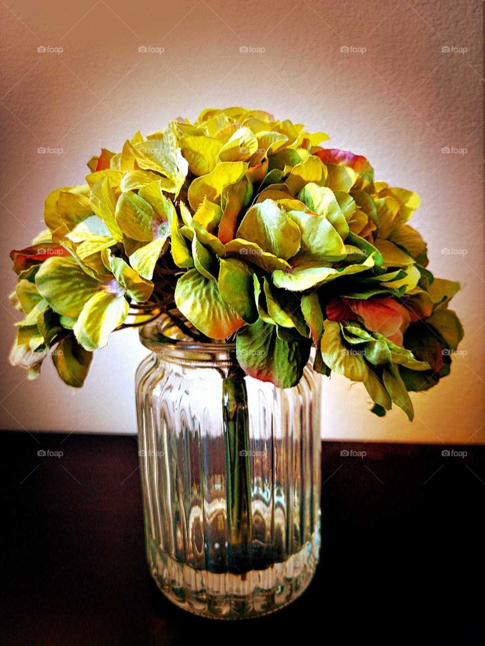 flowers in sepia in a crystal vase