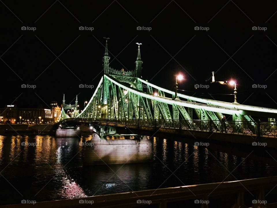 Metal bridge in Budapest at night 