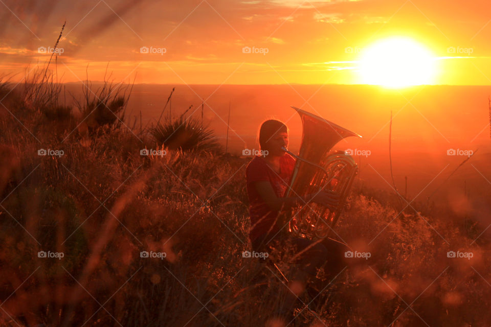 tuba at sunset