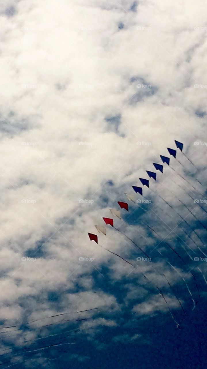 Kites. Aerial Red White & Blue