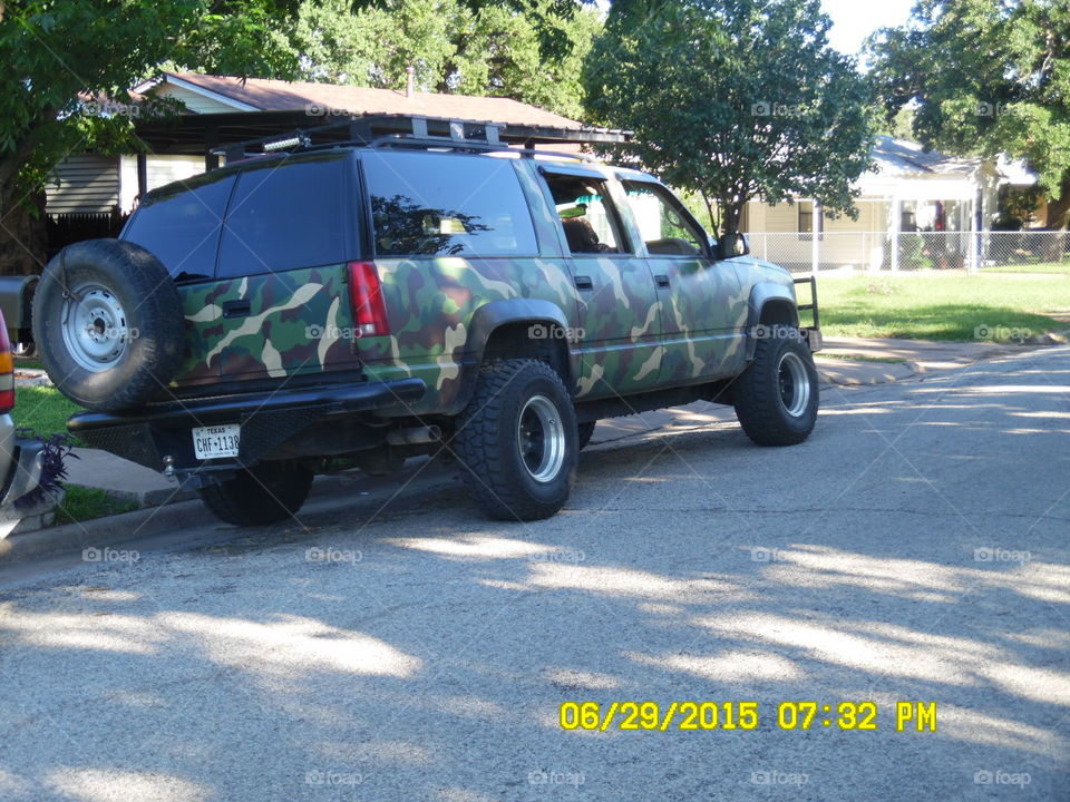 G. I.  Joe. This is a picture of a real hunter's vehicle that I saw while out walking 🚶 🏃 🔥 💨 in Graham Texas
