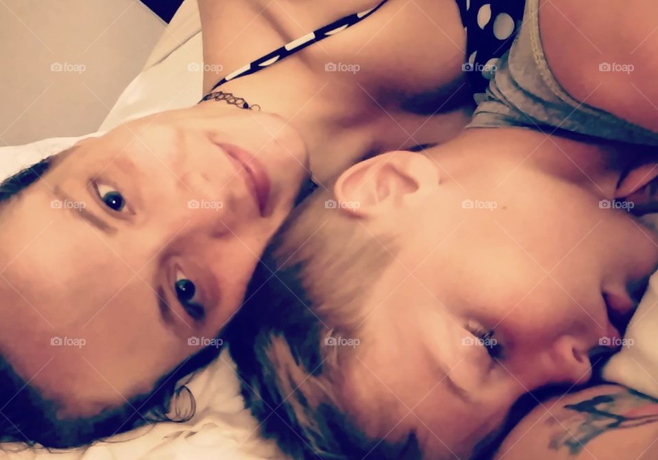 mother and son cuddles