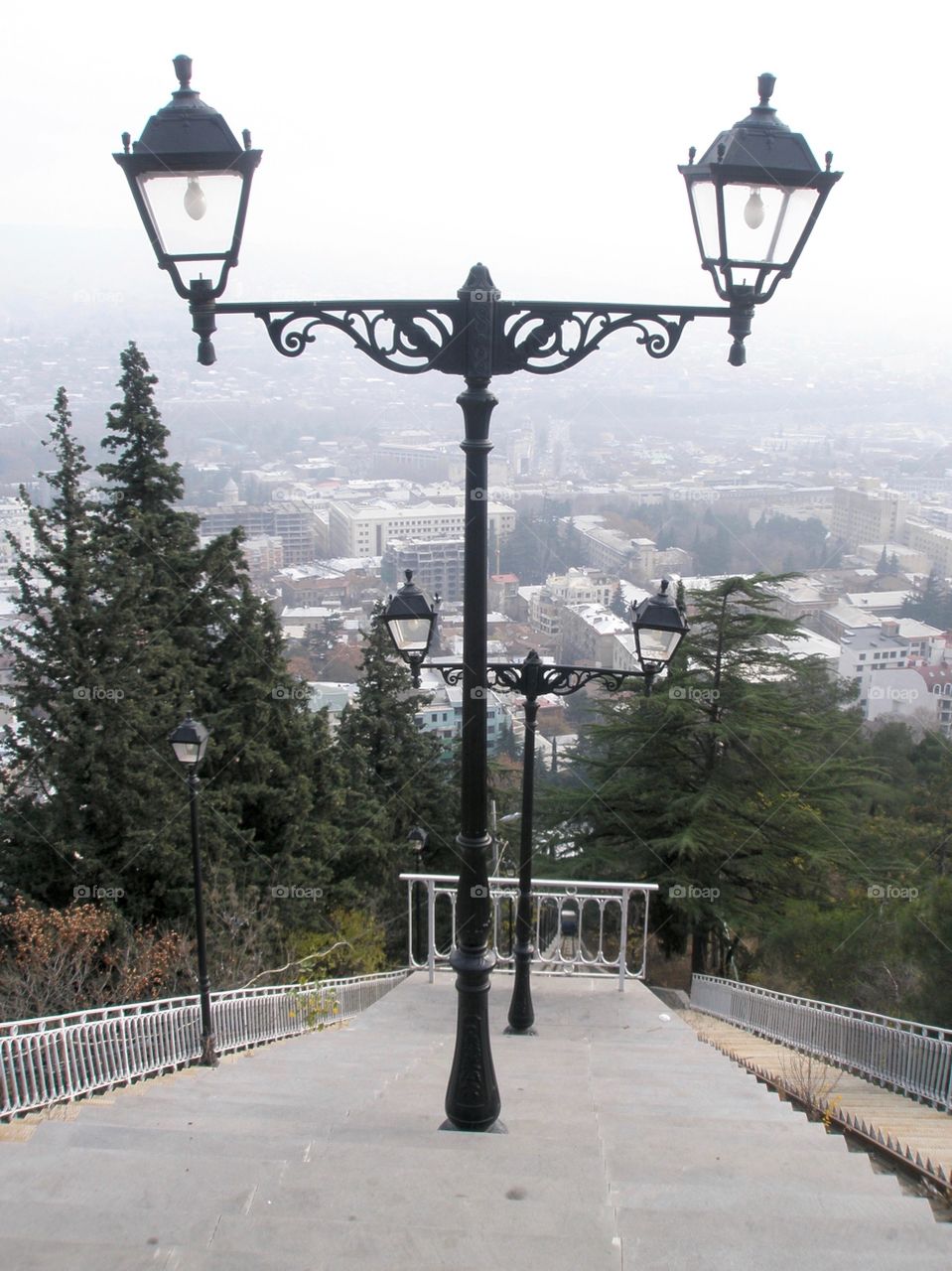 Staircase lamp posts overlooking Tbilisi, Georgia