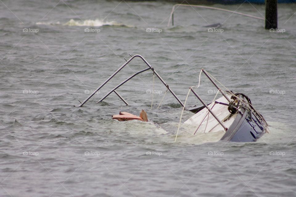 A boat that was sunken by Hurricane Ian