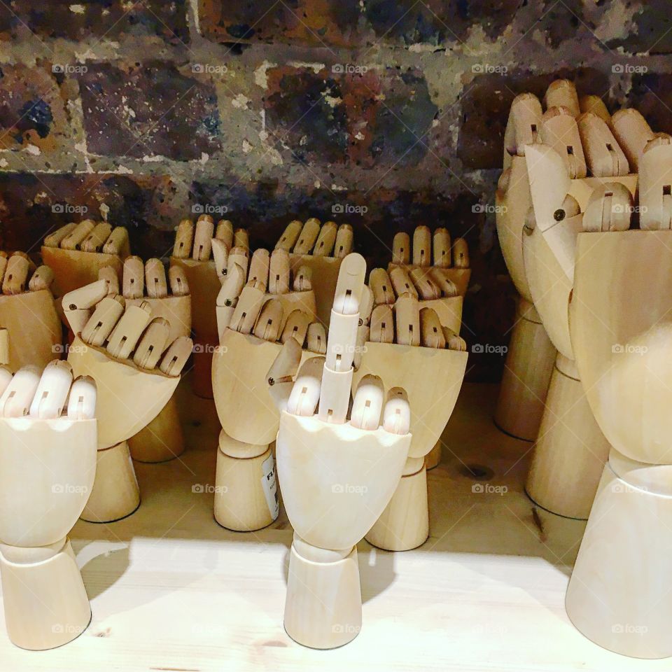 Wooden hand and articulated middle finger 
