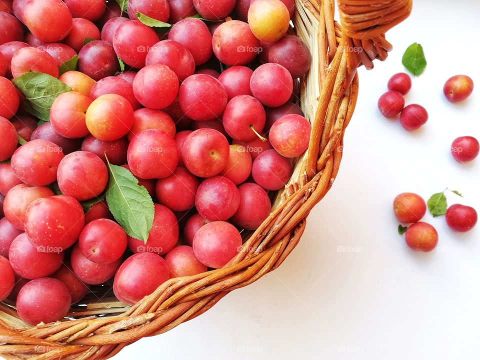 Detail of basket with red plums