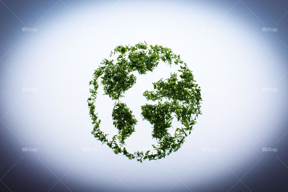 Planet  Earth made of fennel (dill). Concept of reforestation and the health of the Planet