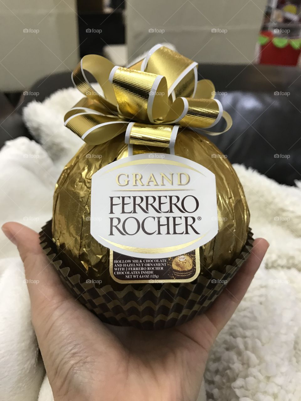 Ferrero rocher, giant size, bigger than my hands, bow