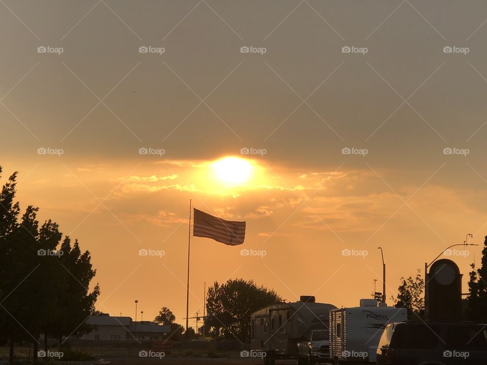 American Flag at sunset 