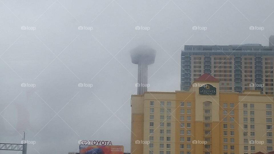 Tower of Americas in fog. San Antonio Texas, Tower of the Americas in the fog.