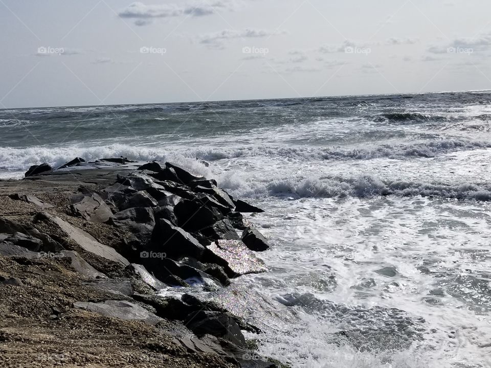 waves splashing rocks at Wildwood beach