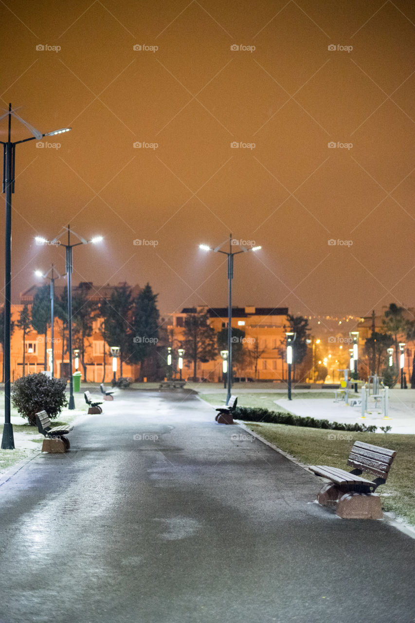 Beautiful winter under the street lamps