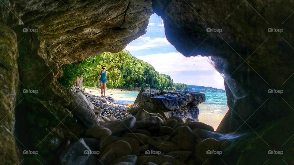 cave on lake Michigan