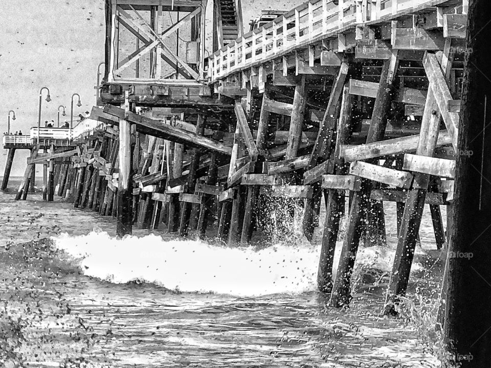 Pier Art With Big Waves Black and White!