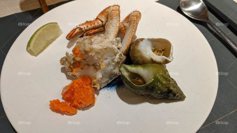 Delicious sea food crab and conch dishes