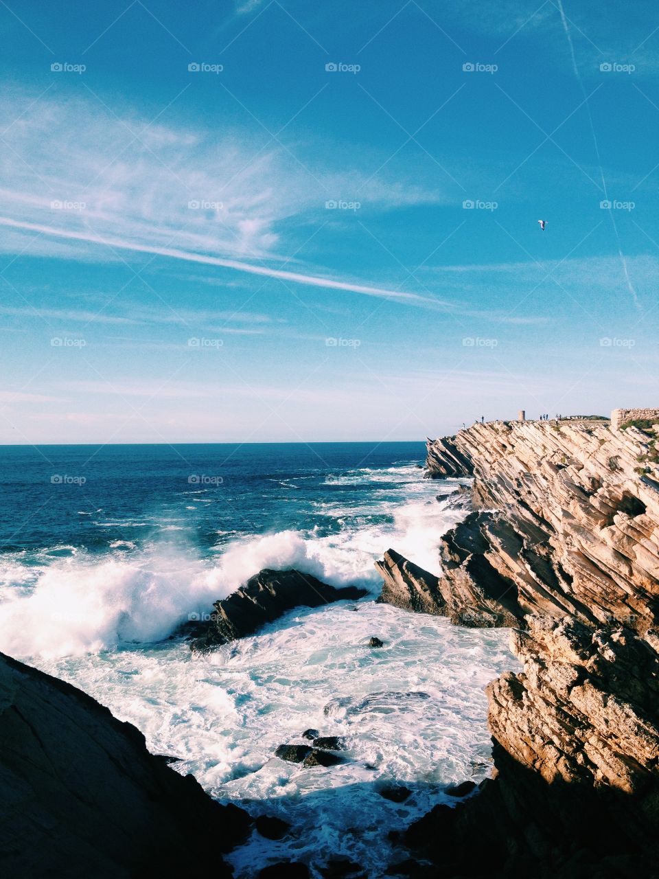 Awesome Atlantic Ocean. Sand beach and cliffs. Big waves.