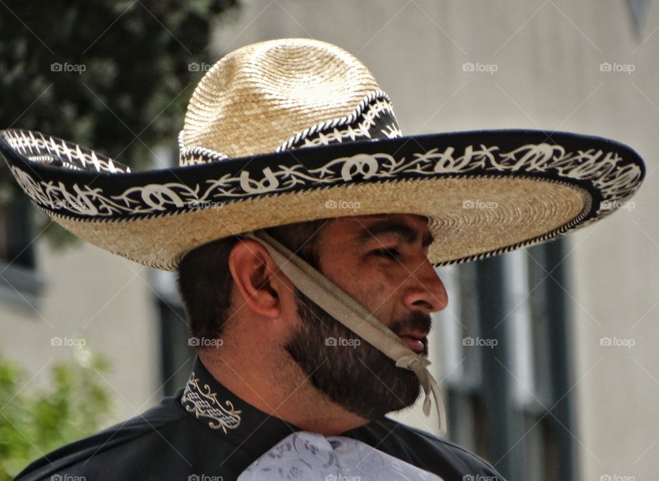 Hombre With Sombrero. Mexican Cowboy With Decorated Sombrero
