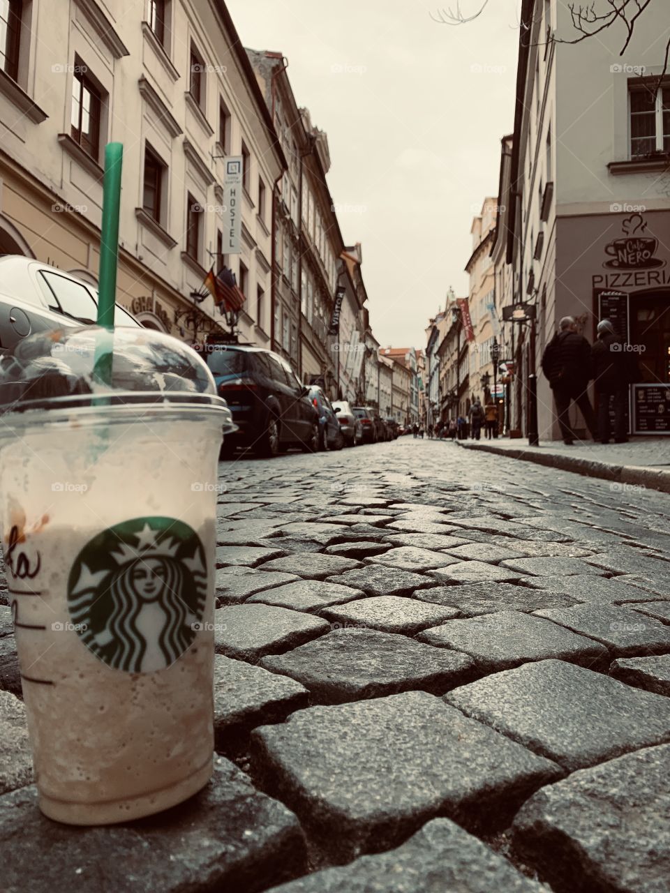 Caremel Frappuccino in the streets of Prague. 