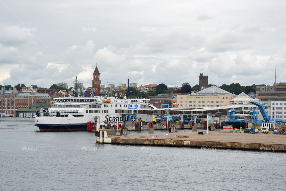 Ferry from Scandline in the Helsingborg harbor in Sweden.