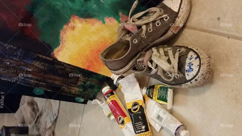 Shoes of an Artist. These are the shoes I wear when painting. I also wear them out of the house, and get many comments on my colorful "chucks".
