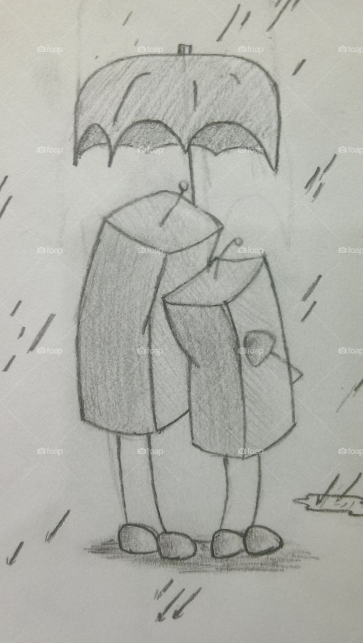 Casual drawing of two figures enjoying a light rain.