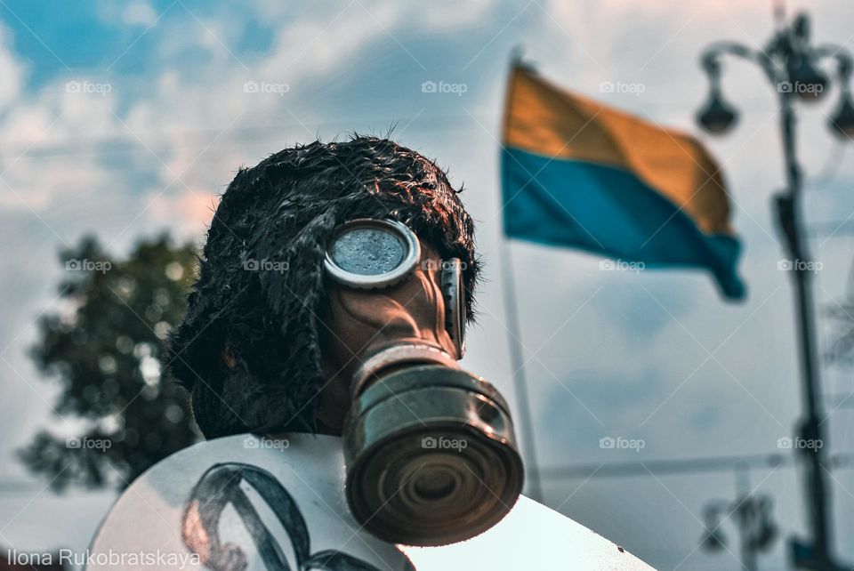 bullet in a gas mask