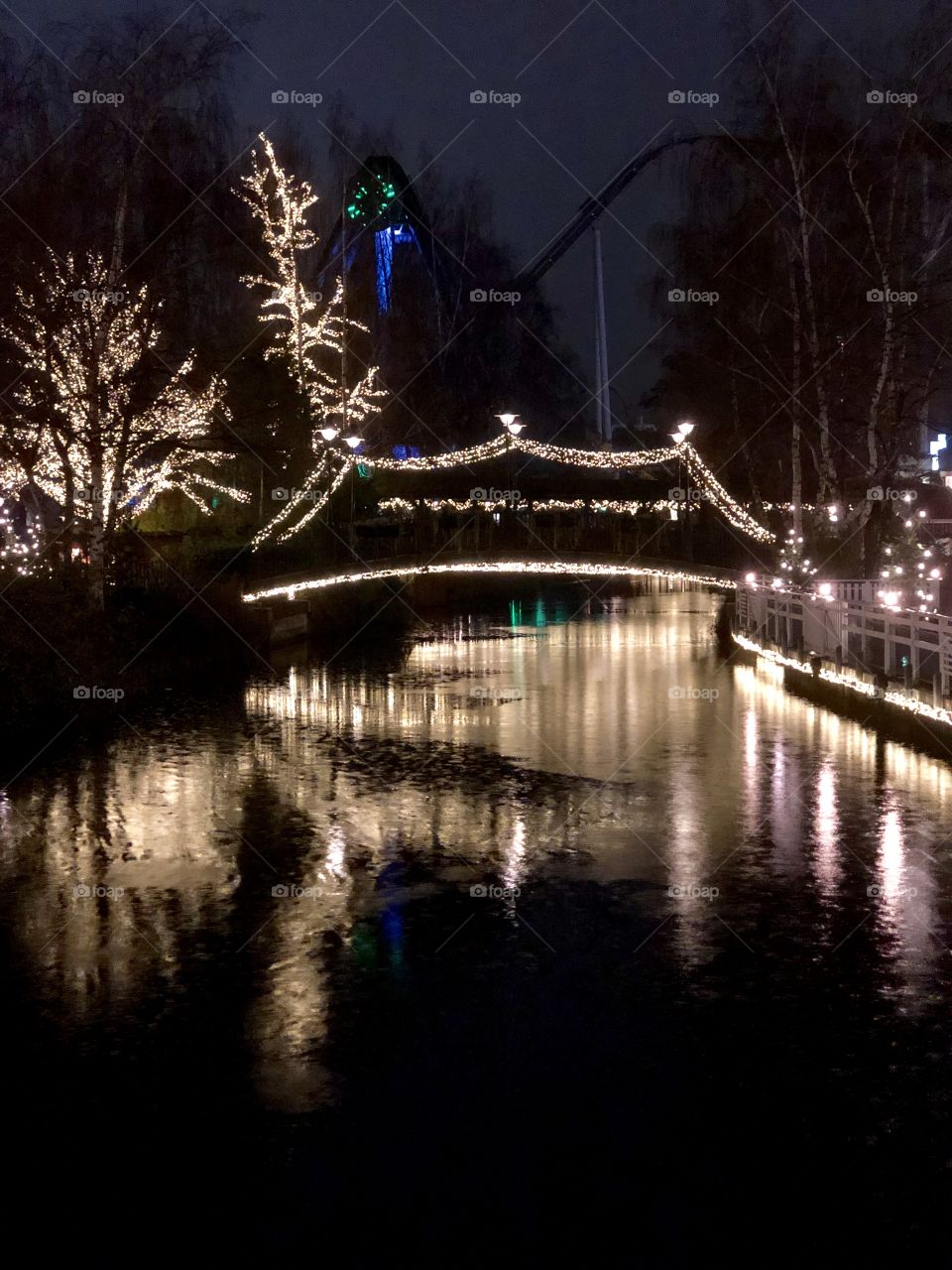 Bridge covered with lights 