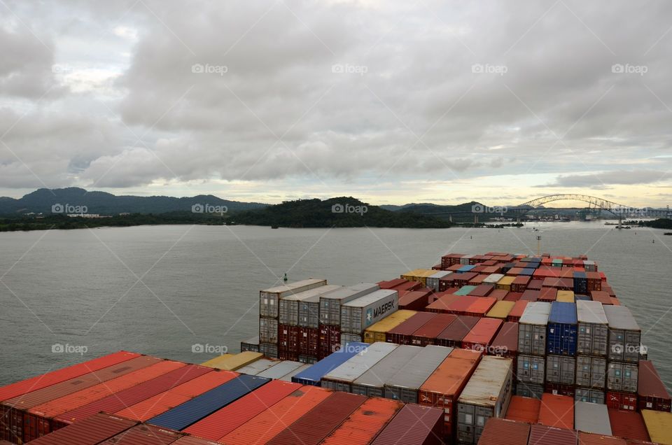 Container vessel entering Panama Canal