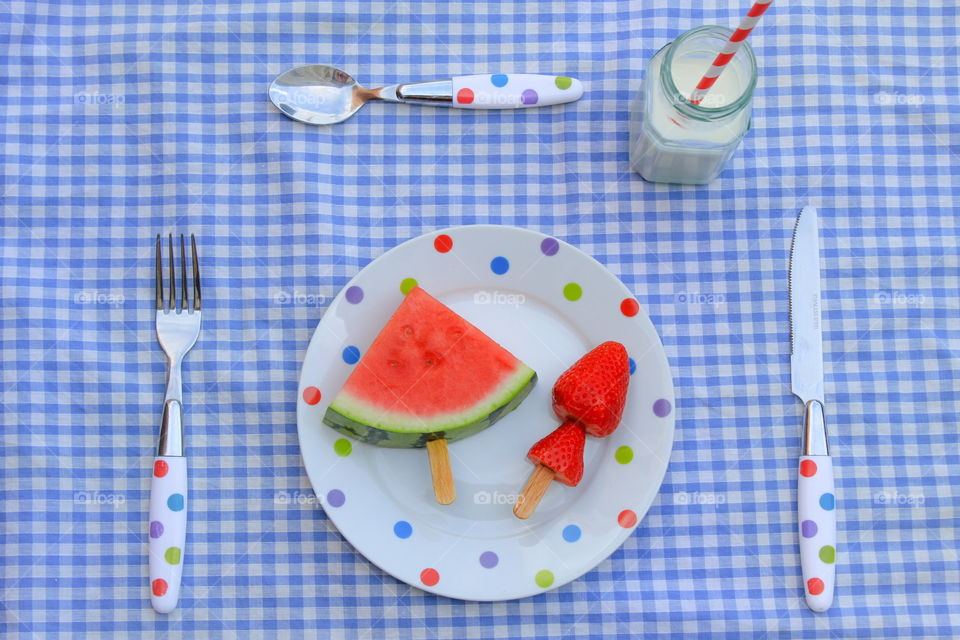 Frozen watermelon and strawberry treats 