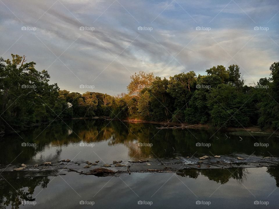 Landscape view of Olentangy river with beautiful trees and sky 
