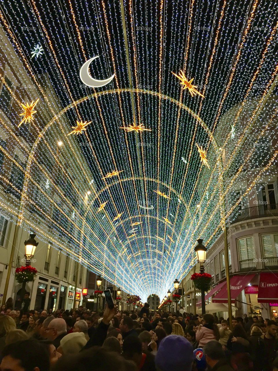 Astonishing Christmas decorations in Calle Larios in Malaga, Spain.